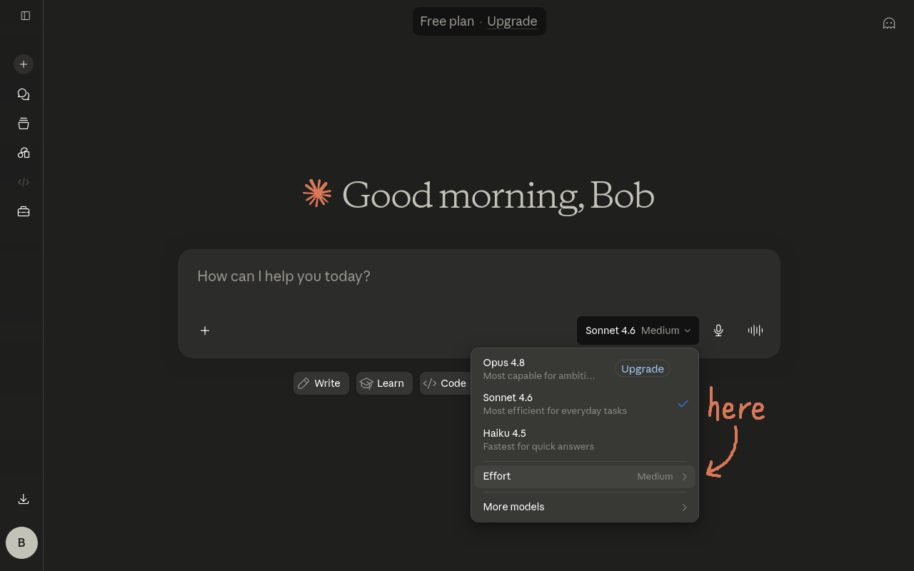 Screenshot, Chat Screen, Effort Option