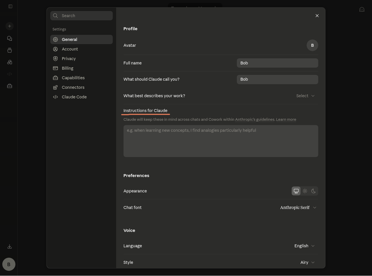 Screenshot, Settings Screen, Highlighted Instructions Section